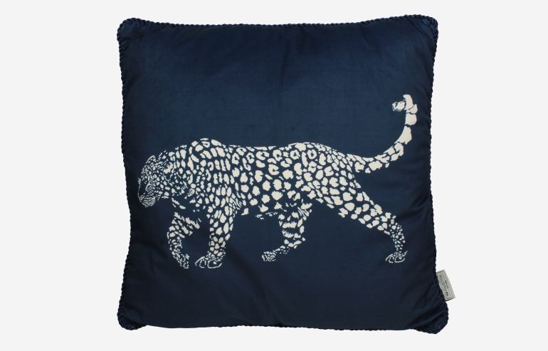 Cojín Leopard terciopelo azul
